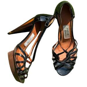 Lanvin Black Strappy Patent Leather High Heel Sandals